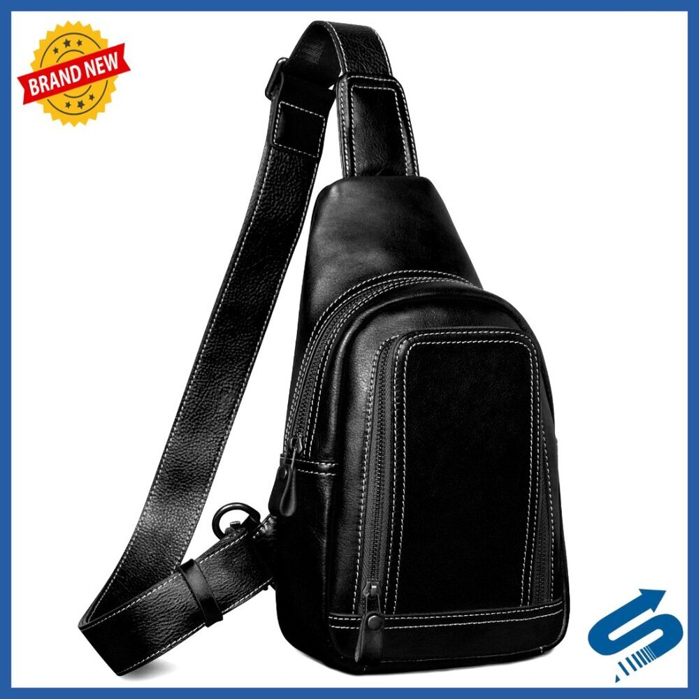 Genuine Leather Crossbody Sling Bag Adjustable Strap Multi-Pocket Travel